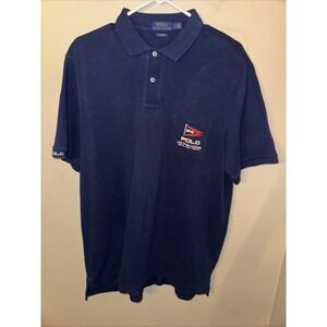Polo Ralph Lauren Mens Large Polo Shirt Navy Blue Offshore‎ Sailing Team P15 USA